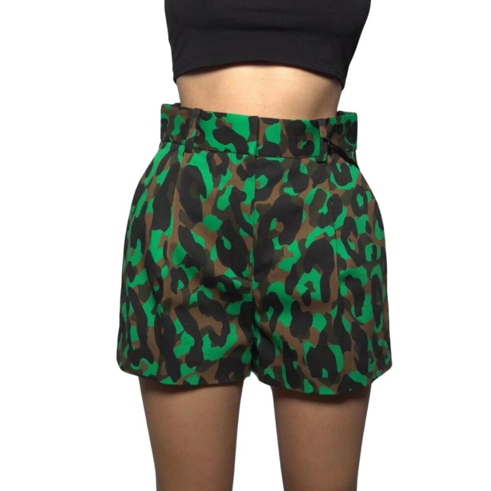 VERSACE Women's 'Camoupard' Shorts Green Brown High Waisted Pleated Size 40 SS16